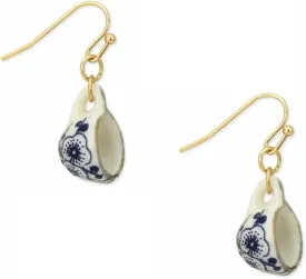 Vintage Blue Flower Ceramic Porcelain Tea Cup Drop Pendant Necklace or Drop Earrings Jewelry Set