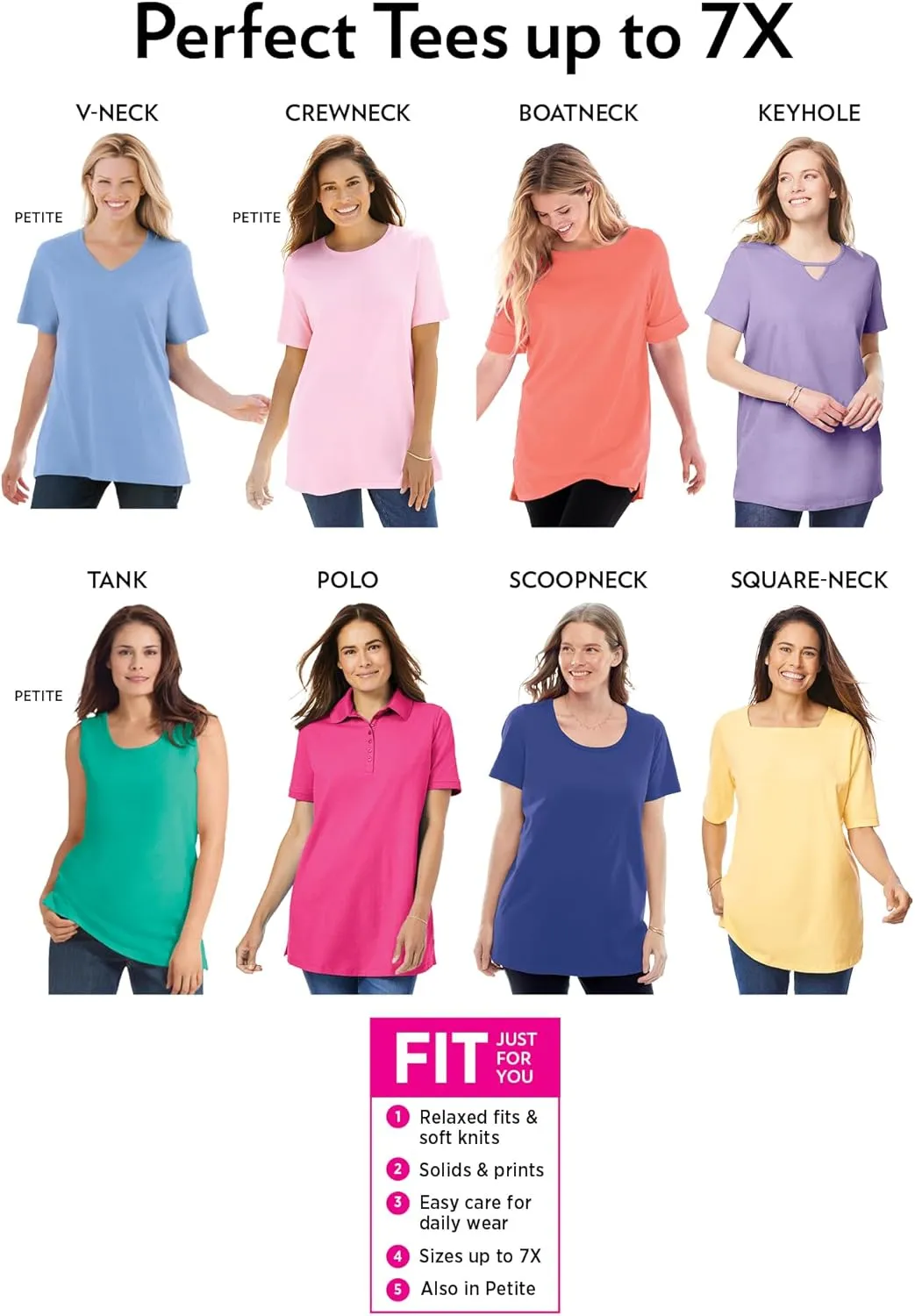 Woman Within Plus Size Perfect Printed Short-Sleeve Polo Shirt