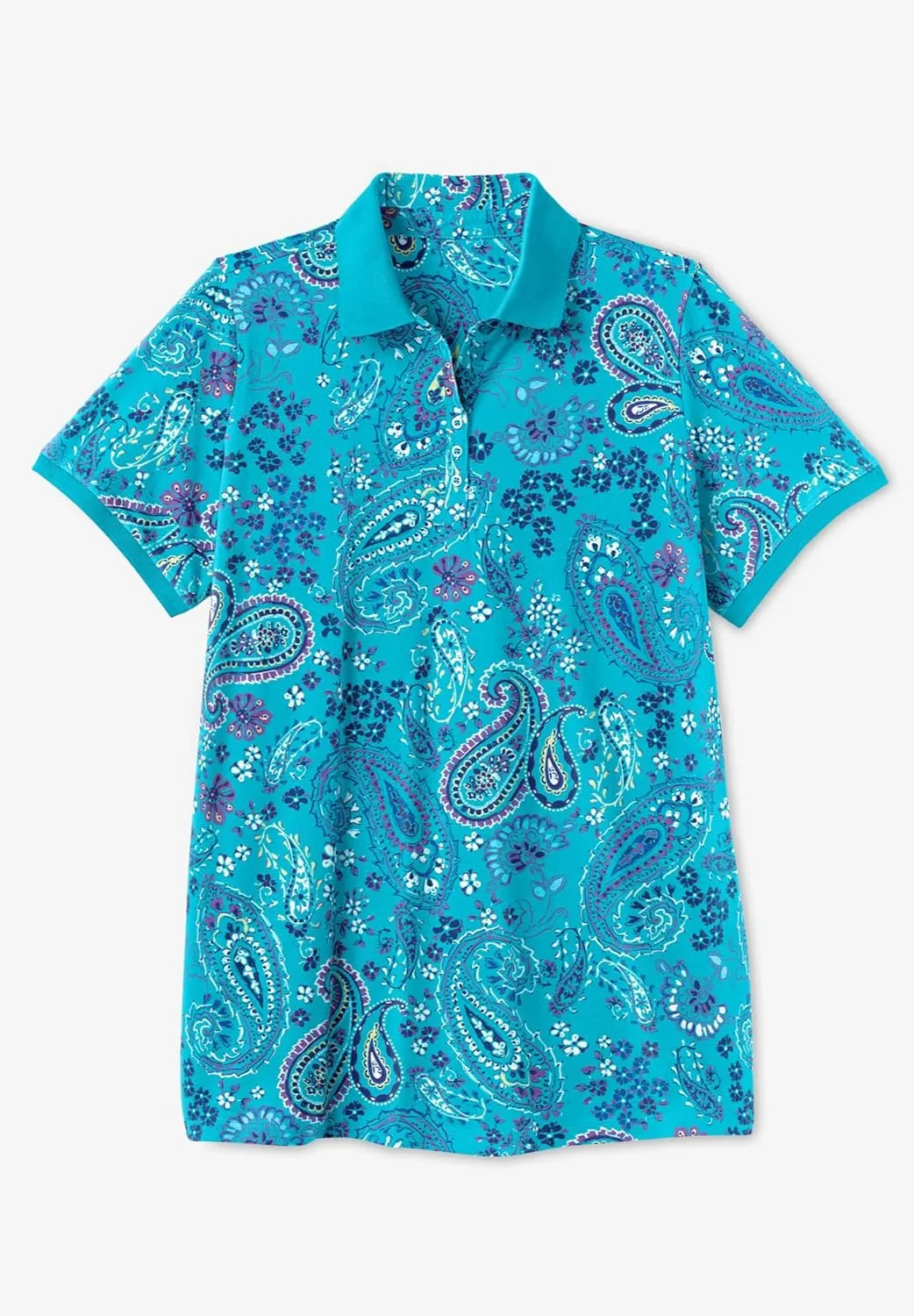 Woman Within Plus Size Perfect Printed Short-Sleeve Polo Shirt