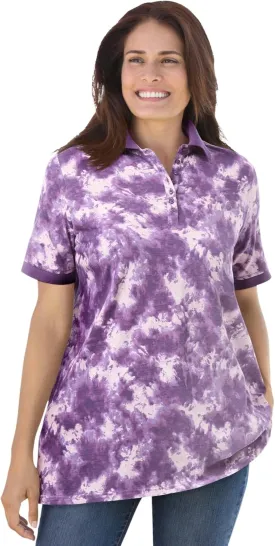 Woman Within Plus Size Perfect Printed Short-Sleeve Polo Shirt