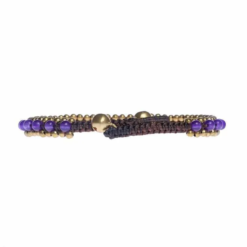Womens Amethyst Fashion Anklet Beaded Quartz and Brass Handmade Thai Jewelry