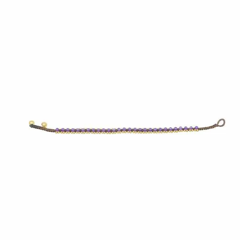 Womens Amethyst Fashion Anklet Beaded Quartz and Brass Handmade Thai Jewelry
