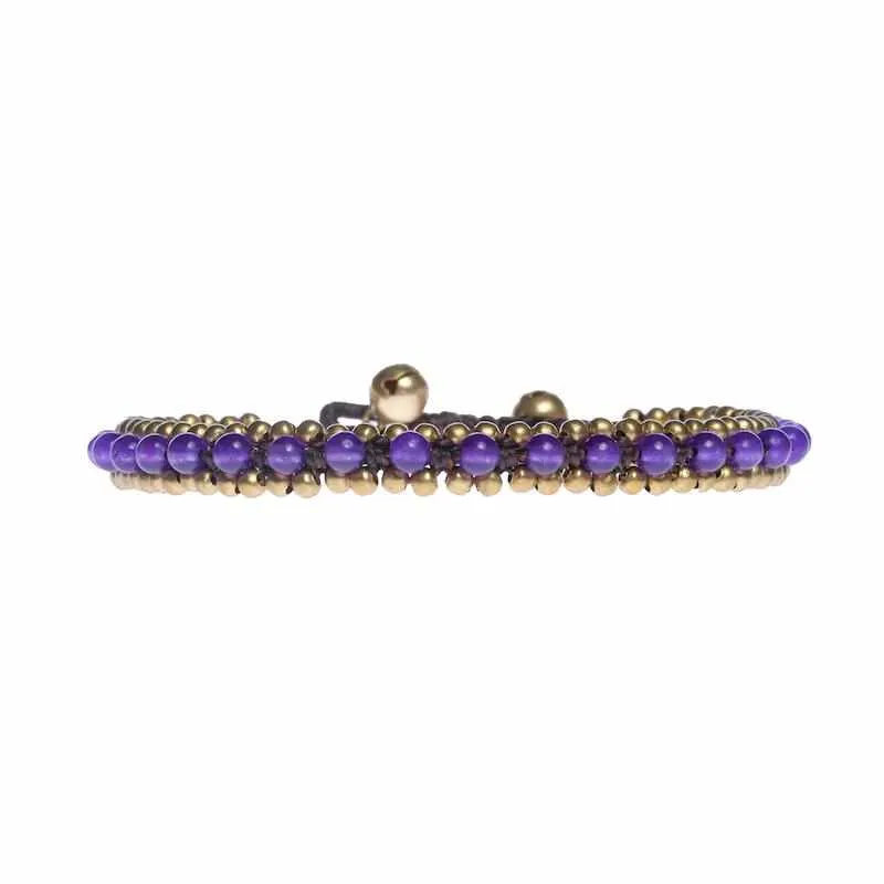 Womens Amethyst Fashion Anklet Beaded Quartz and Brass Handmade Thai Jewelry