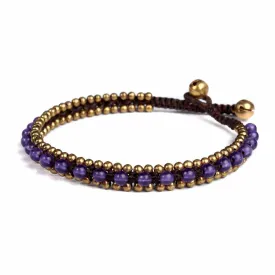 Womens Amethyst Fashion Anklet Beaded Quartz and Brass Handmade Thai Jewelry