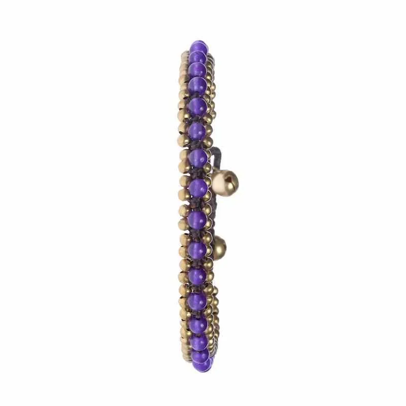 Womens Amethyst Fashion Anklet Beaded Quartz and Brass Handmade Thai Jewelry