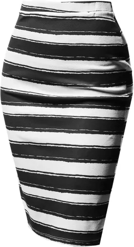 Women's Fitted Stretch Printed High Waist Midi Pencil Skirt