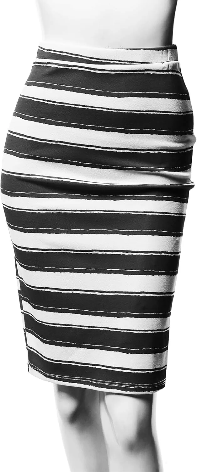 Women's Fitted Stretch Printed High Waist Midi Pencil Skirt