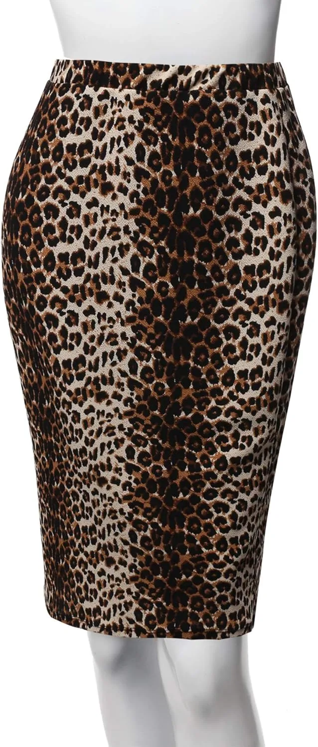 Women's Fitted Stretch Printed High Waist Midi Pencil Skirt