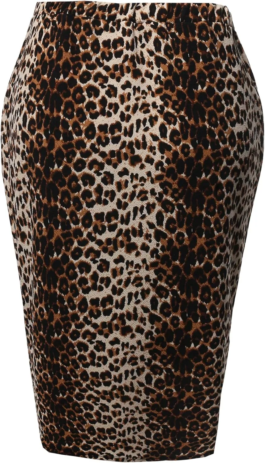 Women's Fitted Stretch Printed High Waist Midi Pencil Skirt
